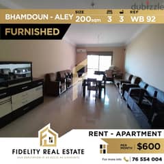 Furnished apartment for rent in Bhamdoun Aley WB92