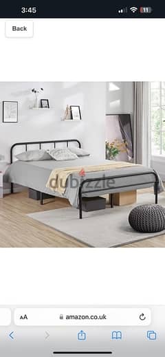 Black Metal Double Bed 4ft6 Iron Bed Frame with Curved Headboard