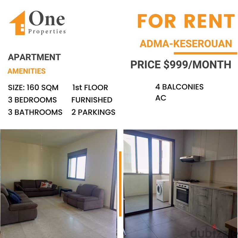 FURNISHED apartment for RENT in ADMA/KESEROUAN, with a great sea view. 0