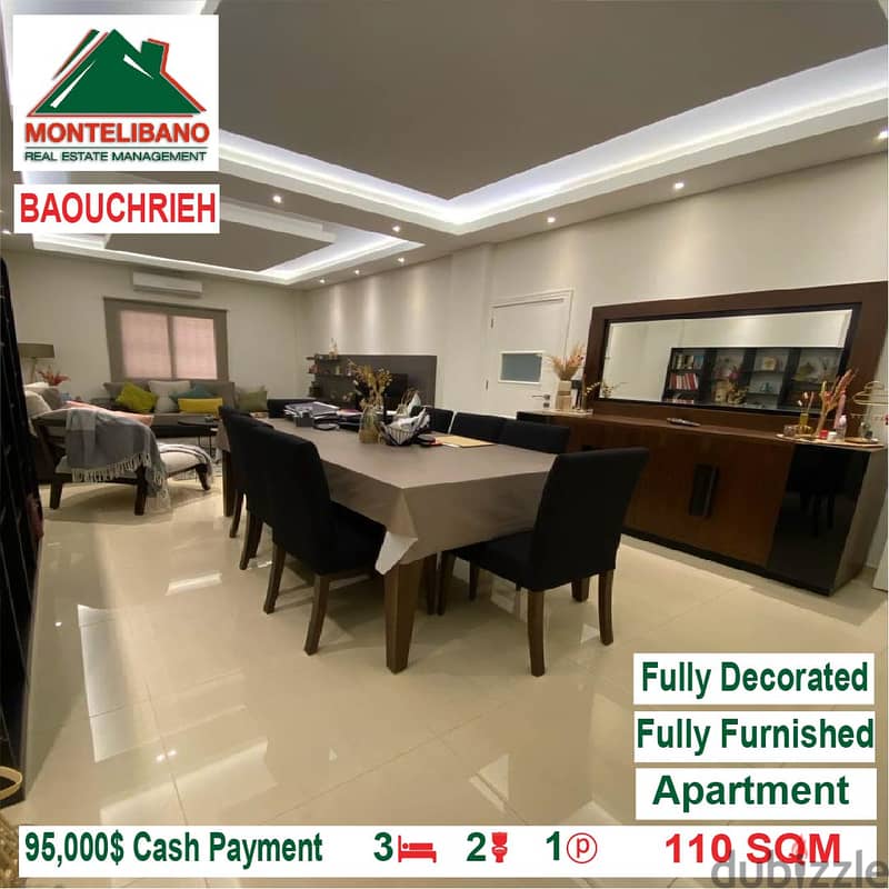 95,000$ Cash Payment!! Apartment for sale in Baouchrieh!! 1