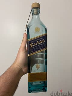 empty blue label bottle