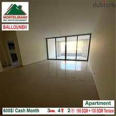 600$/Cash Month!! Apartment for rent in Ballouneh!!