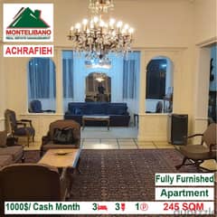 1000$/Cash Month!! Apartment for rent in Achrafieh!!