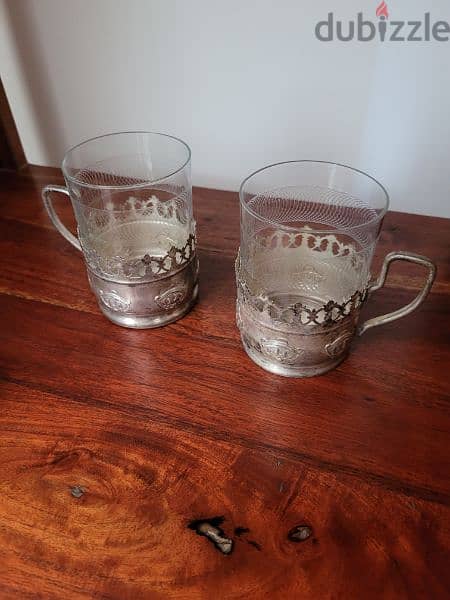antiques glass cups with silver holder 0