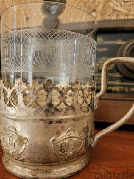 antiques glass cups with silver holder 1