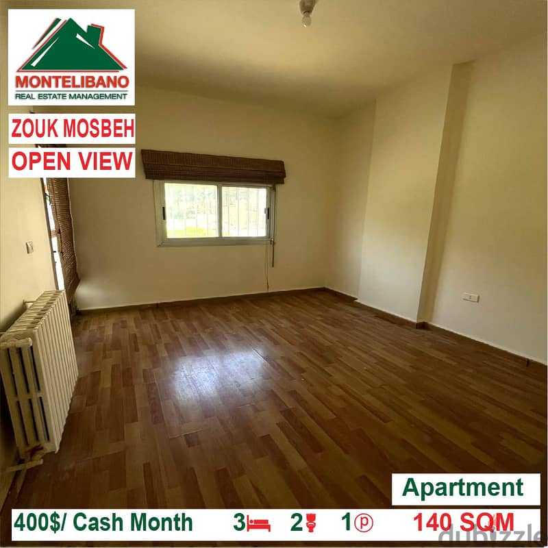 400$/Cash Month!! Apartment for rent in Zouk Mosbeh!! Open View!! 2