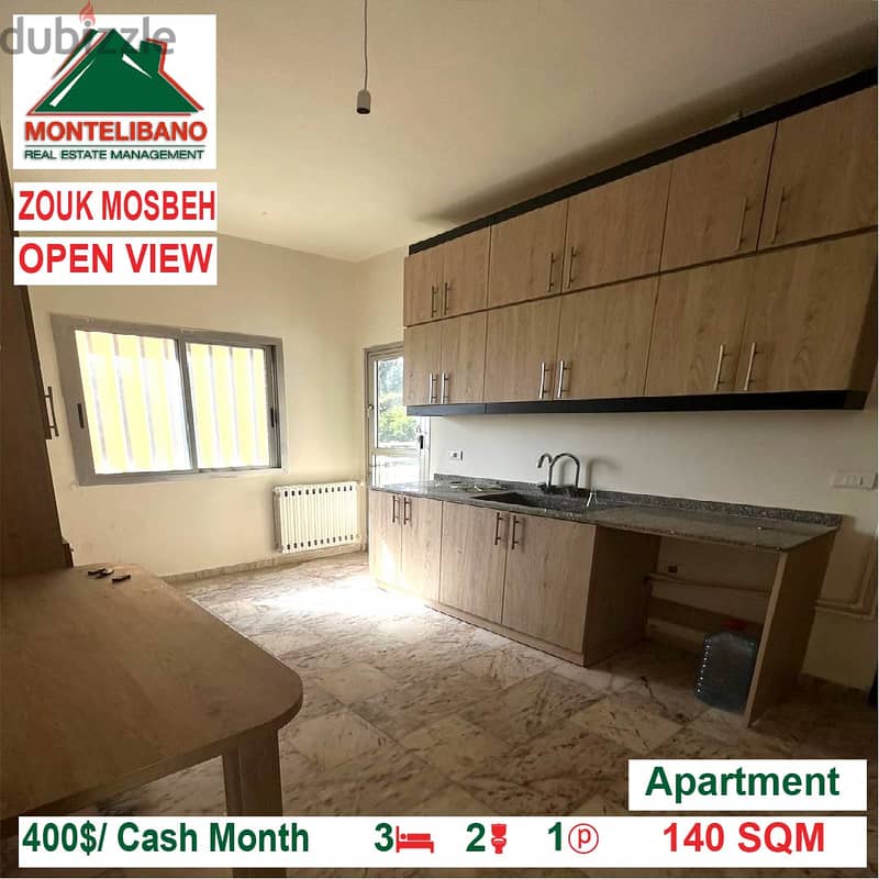 400$/Cash Month!! Apartment for rent in Zouk Mosbeh!! Open View!! 3