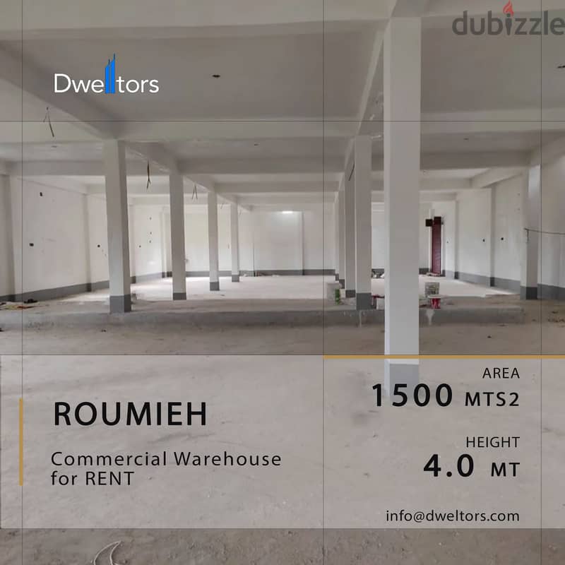 Warehouse for rent in ROUMIEH - 1500 MT2 - 4.0 MT Height 0