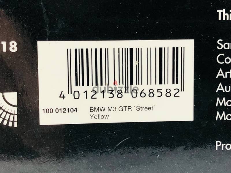 1/18 diecast YELLOW Minichamps BMW M3 GTR Street (E46 M3) 16