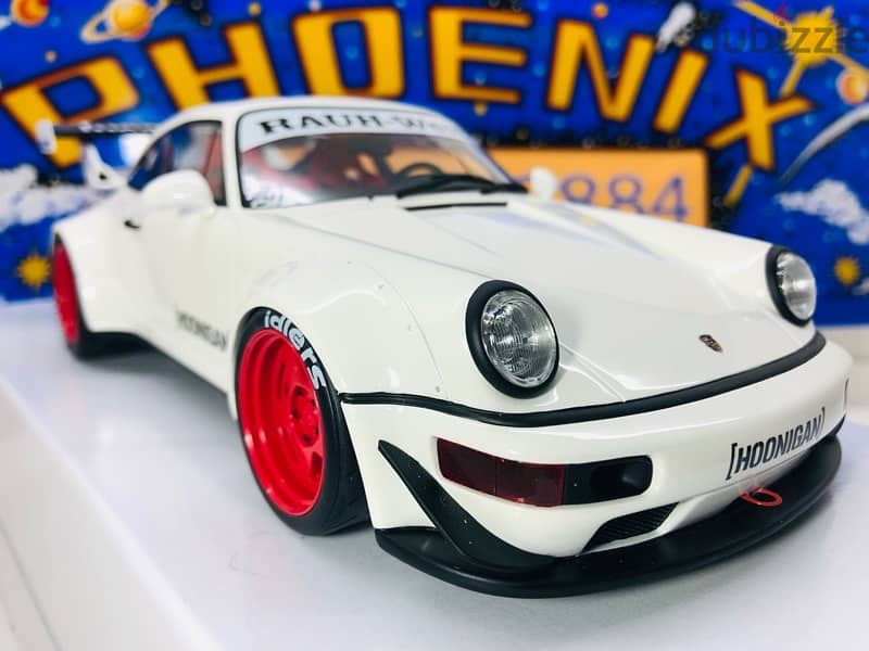 1/18 diecast GT Spirit Porsche 911 RWB 964 HOONIGAN Wht/Red Rims. 0