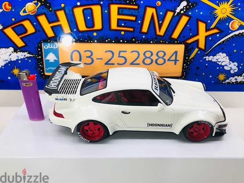 1/18 diecast GT Spirit Porsche 911 RWB 964 HOONIGAN Wht/Red Rims. 1