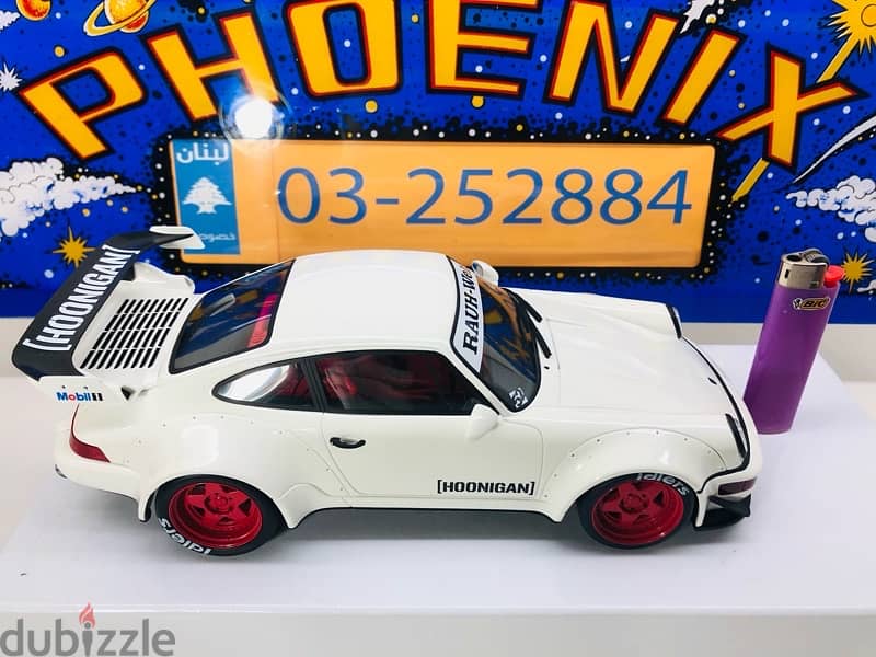 1/18 diecast GT Spirit Porsche 911 RWB 964 HOONIGAN Wht/Red Rims. 7