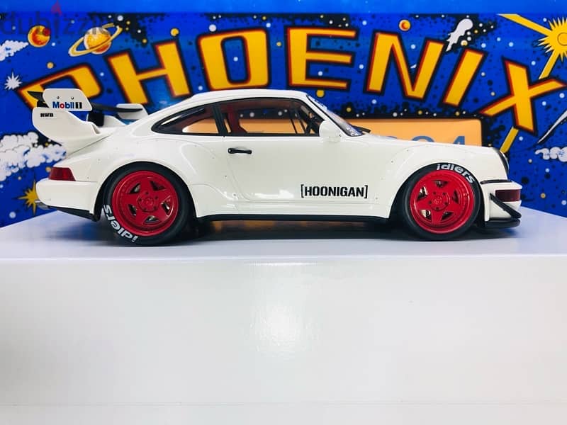 1/18 diecast GT Spirit Porsche 911 RWB 964 HOONIGAN Wht/Red Rims. 9