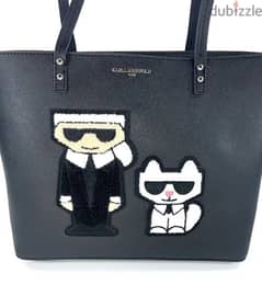 Karl Lagerfeld Maybelle Tote Shoulder Black Bag Purse Karl Cat Sherpa