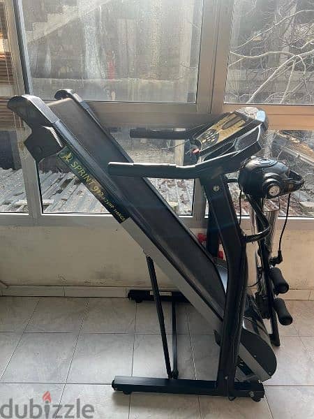 treadmill 3 in 1 very good condition with 2 dumbells and waist belt 1