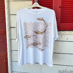 ISAAC MORRIS Whales Print White T-Shirt. 0