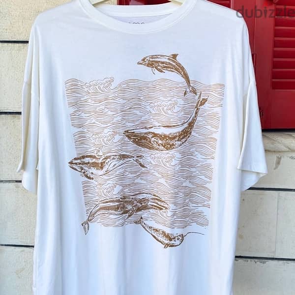 ISAAC MORRIS Whales Print White T-Shirt. 1