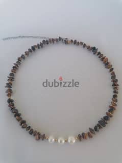 Tiger eye stones and fresh water pearls chocker necklace 0