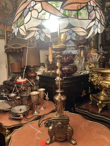 Tiffany&bronze lamp antiqueلمبادير تفاني قاعدة برونز انتيك 3