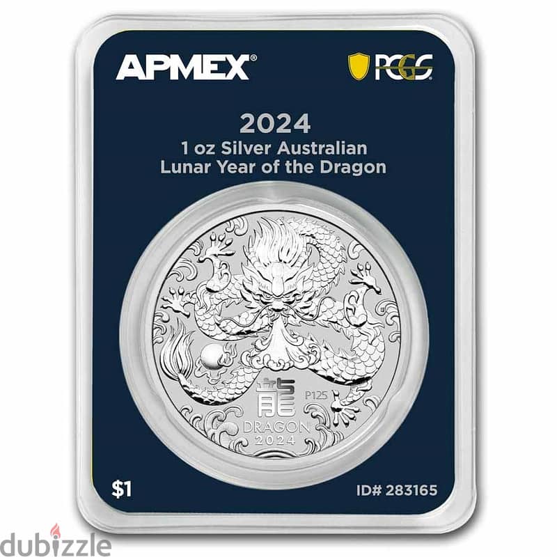 2024 AUS 1 oz Silver Coin - Lunar Dragon BU SIII (PCGS First Strike) 2