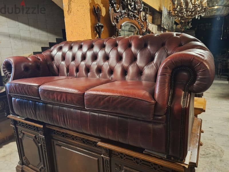 sofa chesterfield tree seaters genuine leather buffalo original 0