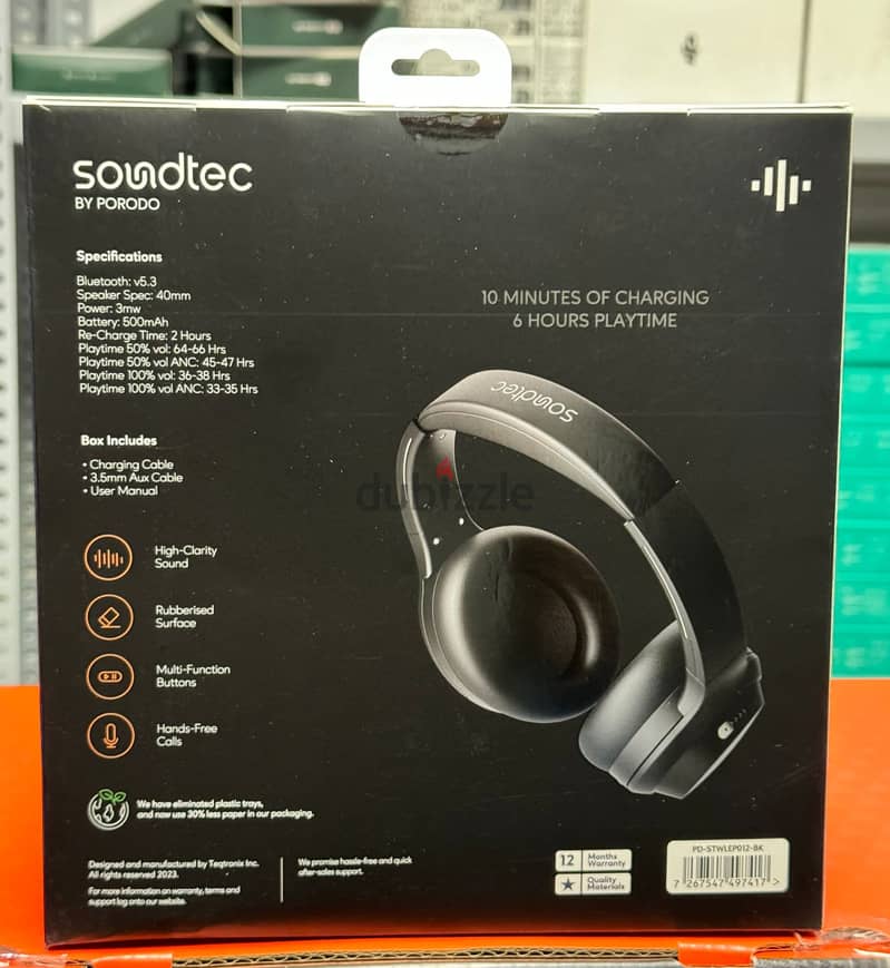 Porodo soundtec hush wireless anc headphone Black 1