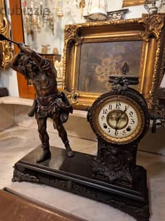 ساعة مع تمثال برونز فرنسي انتيك مع قاعدة رخام من الروائع سعر لقطة 0