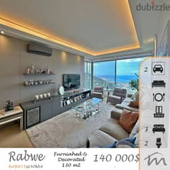 Rabwe | Furnished/Decorated 3 Bedrooms Ap | Open Sea View | 2 Parking