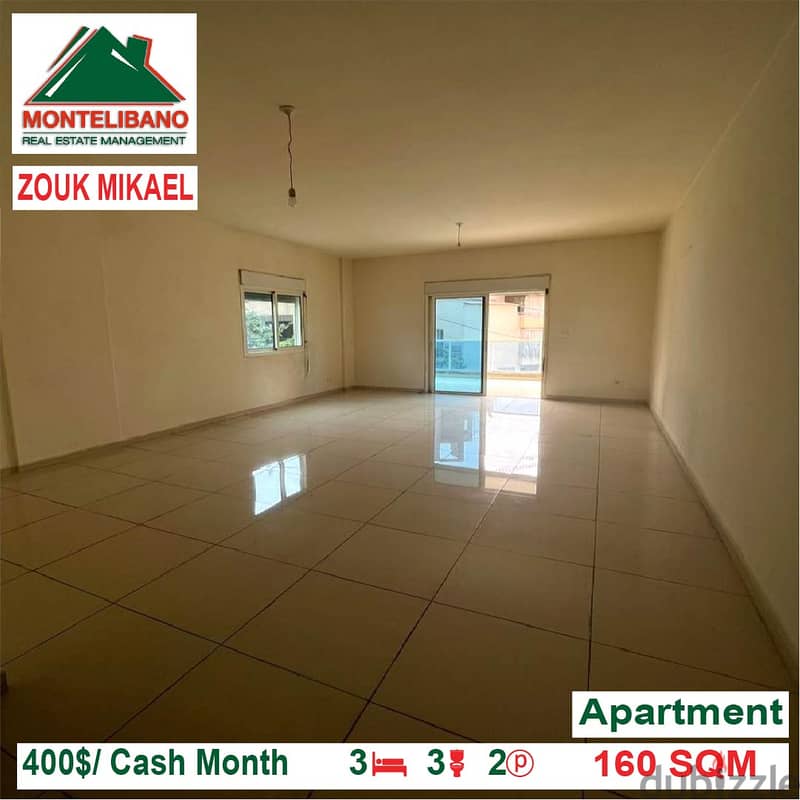 400$/Cash Month!! Apartment for rent in Zouk Mikael!! 0