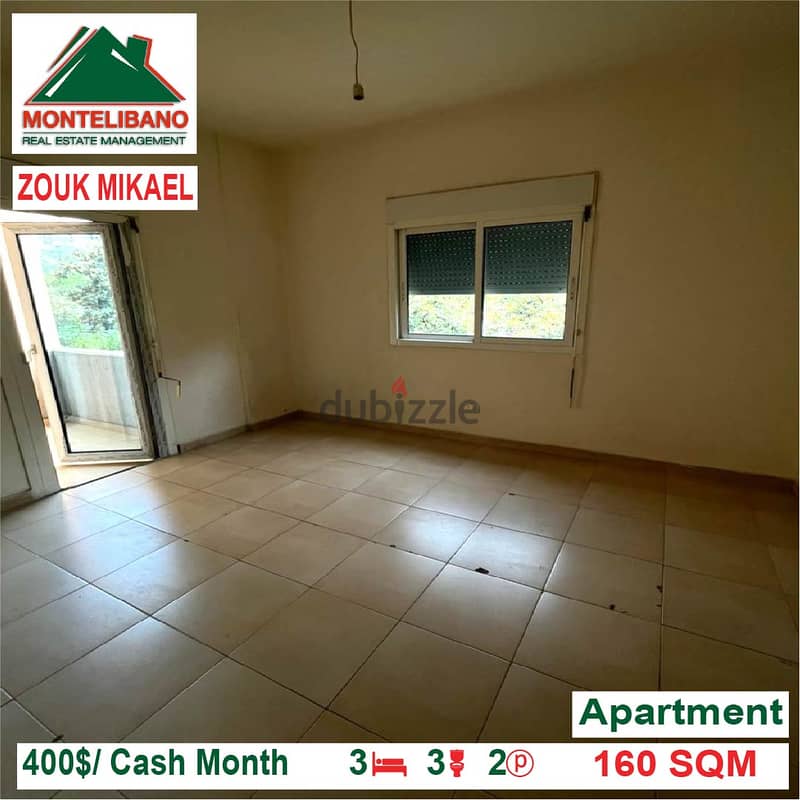 400$/Cash Month!! Apartment for rent in Zouk Mikael!! 1