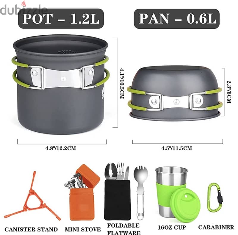 Outdoor portable 8 piece camping cookware set. 1