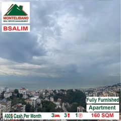 400$/month !! fully furnished apartment in Bsalim for rent!!
