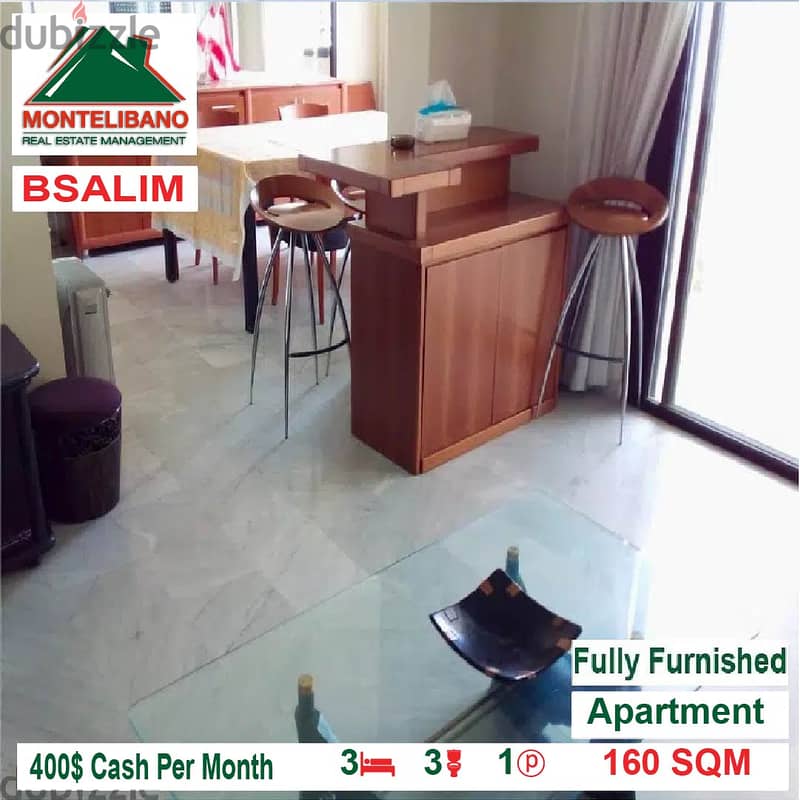 400$/month !! fully furnished apartment in Bsalim for rent!! 3