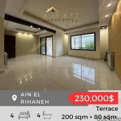 Ain El Rihaneh | 200 sqm + 80 sqm Terrace | Prime Location