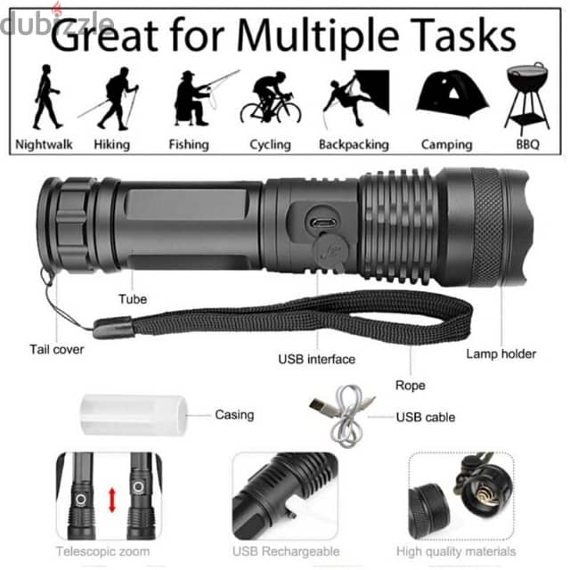 Tactical Torch Light, Bright 7200mAh Flashlight, Metal 16.6cm 4