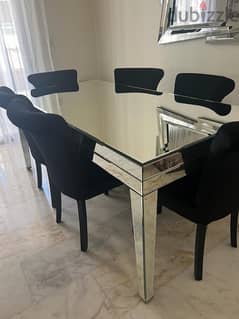 mirror design dinning table with 6 chairs