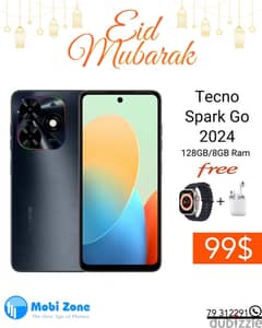 Tecno spark go 2024 with smartwatch and airpods free 0