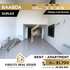 Duplex for rent in Baabda JS39