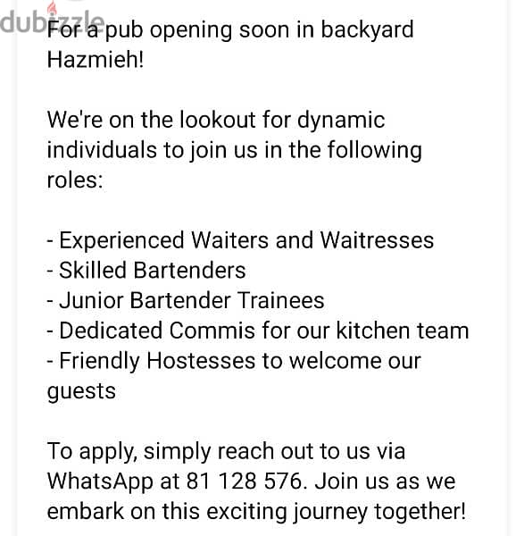 Waiters/Hostess/Bartenders/Kitchen 0