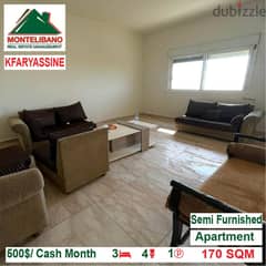 500$/Cash Month!! Apartment for rent in Kfaryassine!!