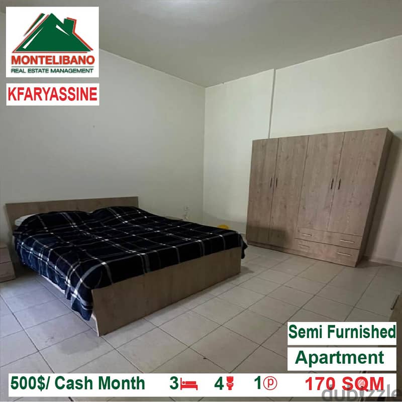 500$/Cash Month!! Apartment for rent in Kfaryassine!! 1