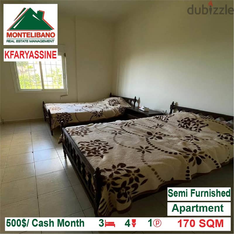 500$/Cash Month!! Apartment for rent in Kfaryassine!! 2