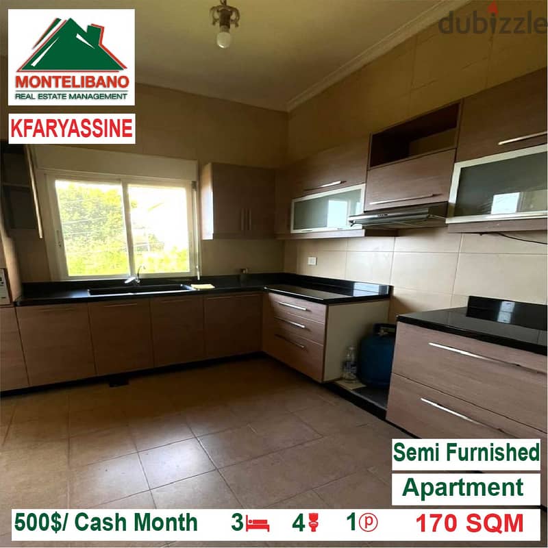 500$/Cash Month!! Apartment for rent in Kfaryassine!! 3