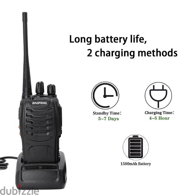 Baofeng Walkie Talkies, 1.5A Battery, 4+ Mile Range, 2 Radios 6