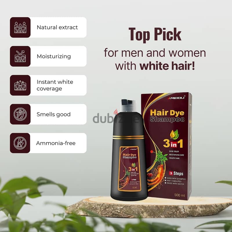 Meidu Hair Dye Shampoo, 3-in-1 Natural White Hair Dye 500ml 3