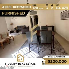 Apartment furnished for sale in Sami El Soloh GA478