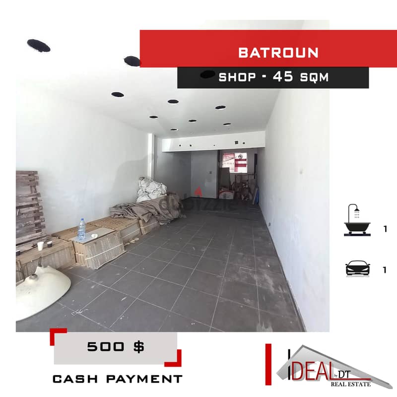 500 $ Shop For rent in Batroun 45 sqm ref#rk669 0
