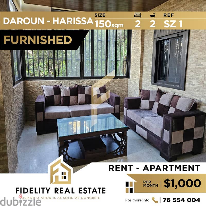Furnished apartment for rent in Daroun Harissa SZ1 0