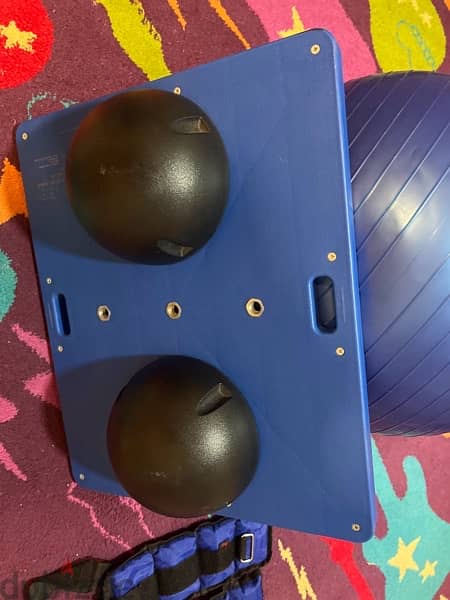 medicine ball, balance board, 2 k dumbbell pair, 2 k weight straps 4