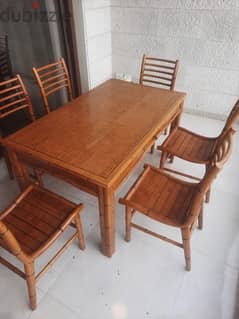 bamboo wood dining table and chairs 0